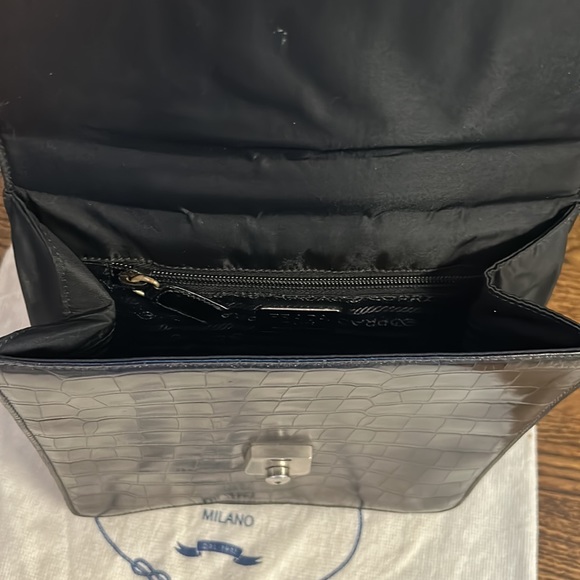90’s Prada Black Croc embossed leather top handle handbag. - Picture 7 of 13